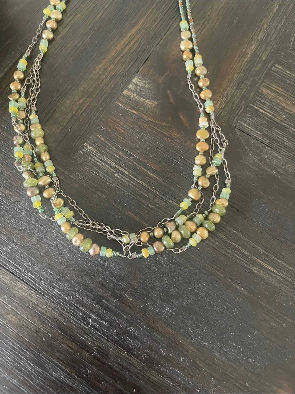 Silpada Multi-Strand Green and Brown Beaded Necklace -